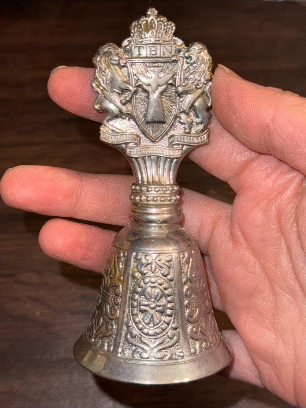 Vintage TBN Bethlehem Souvenir Hand Bell Silver Tone Religious Holy Land Collect